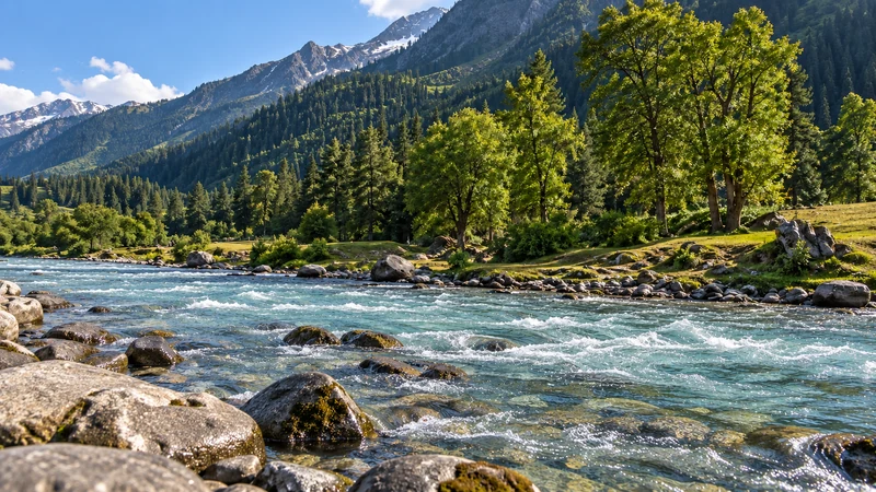Clear river water and boulders in Betaab Valley