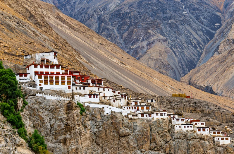 Diskit Monastery built against the rock face in Nubra