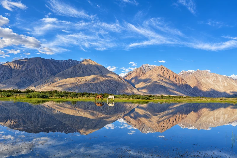 Ladakh mountains reflected in still water