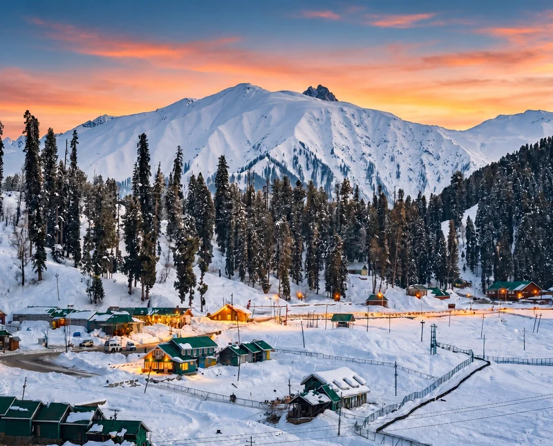 Winter evening light over snow-covered Gulmarg